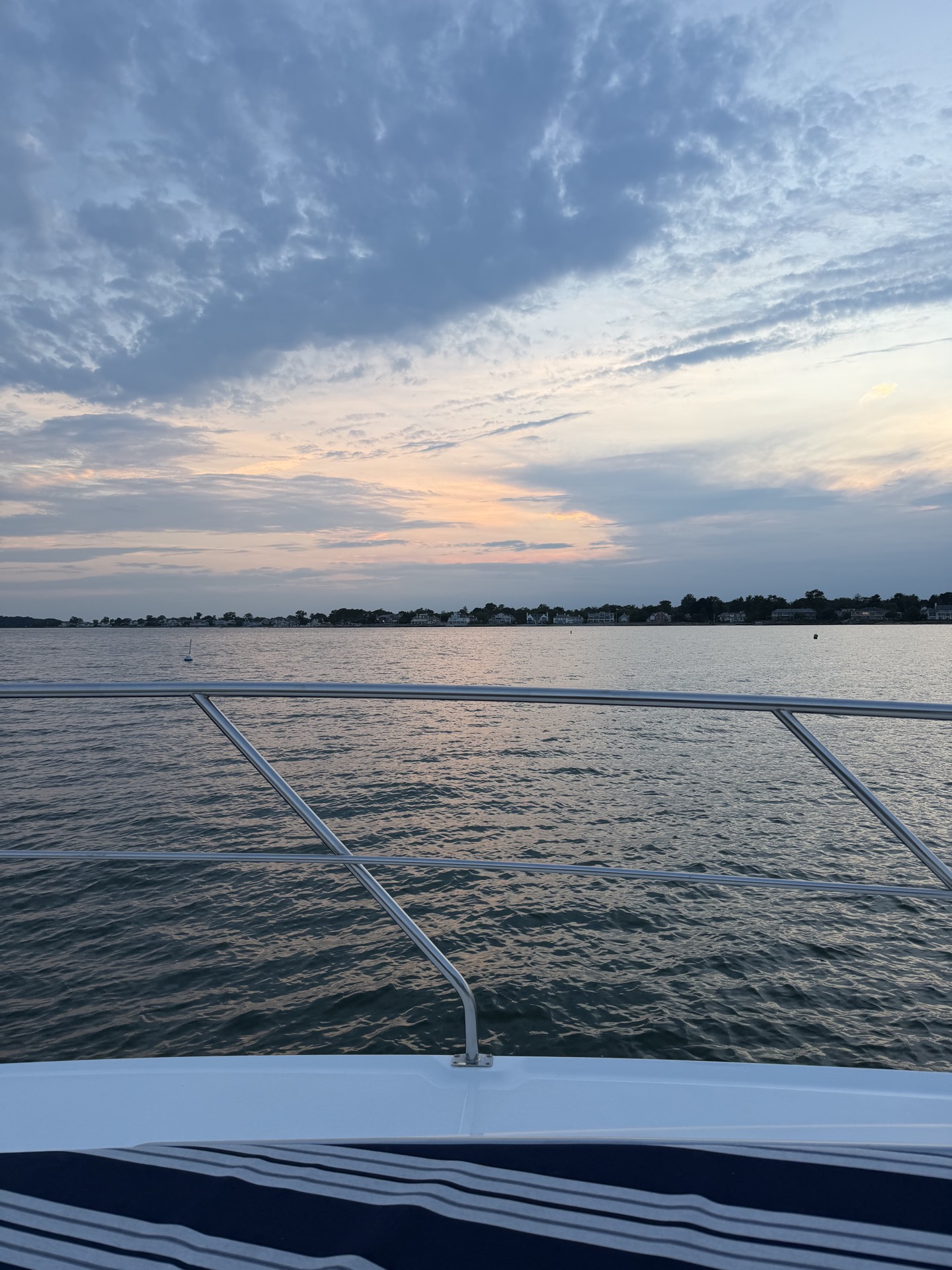 Sunset cruise on Long Island Sound at golden hour